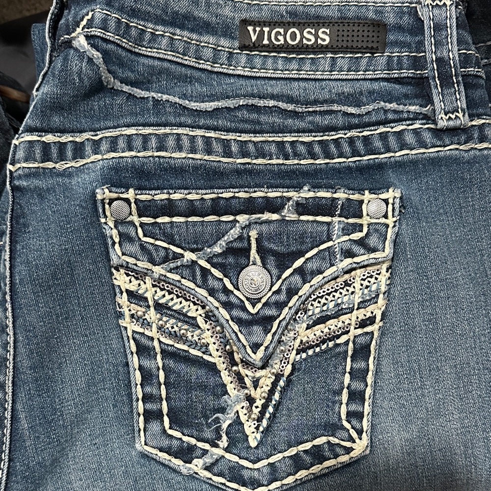 Vigoss Denim Boot Cut Jeans with White Embroidery